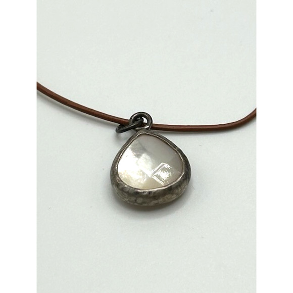 NWT Peyote Bird Teardrop Leather Cord Necklace Genuine Stone Sterling Silver 18" - Picture 3 of 6